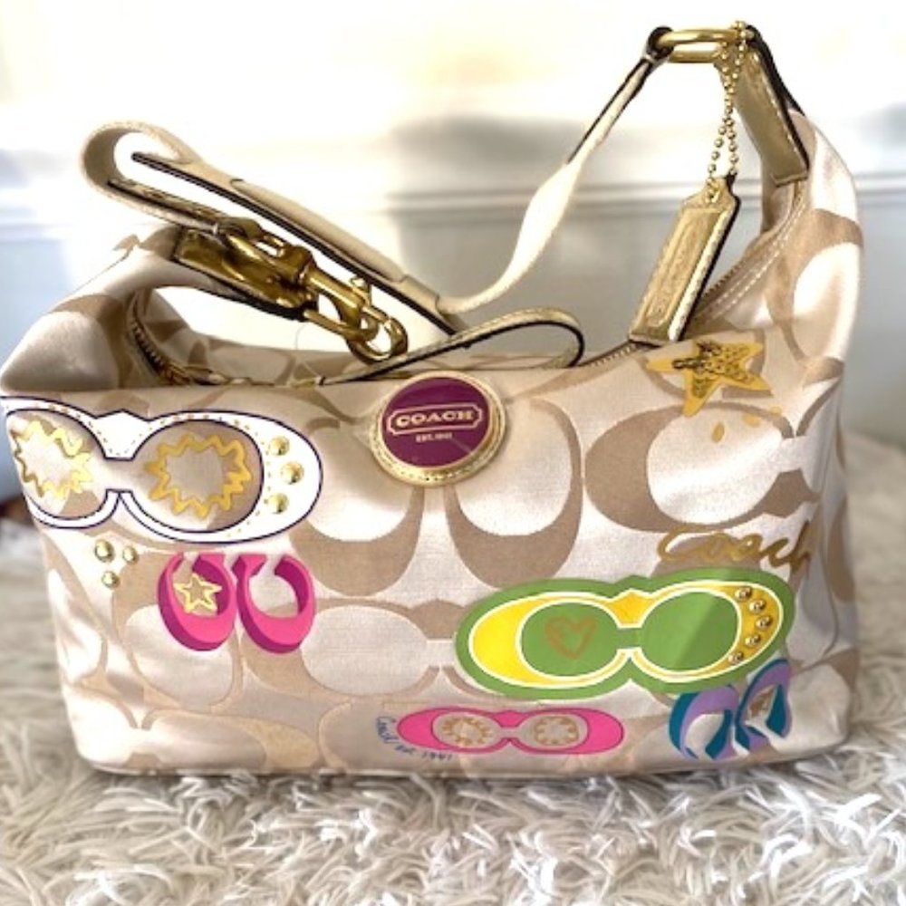 Coach Op Art Canvas Beige Hobo Bag